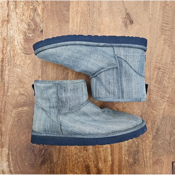UGG Australia Boots Men Size 15 Blue Classic Mini Medium Washed Denim Pull Ons